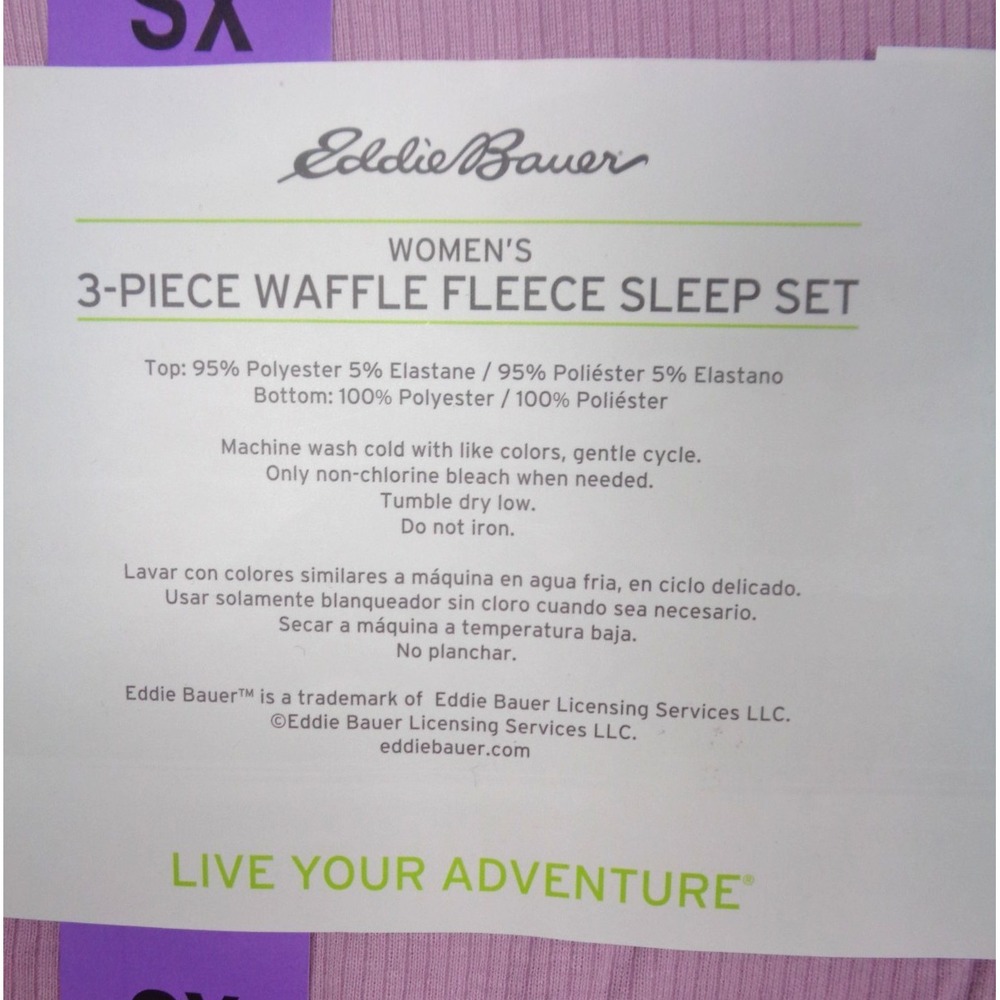 Eddie Bauer Women's‎ 3-Piece Waffle Fleece Sleep Set Pajamas Size XS Purple - Picture 6 of 6
